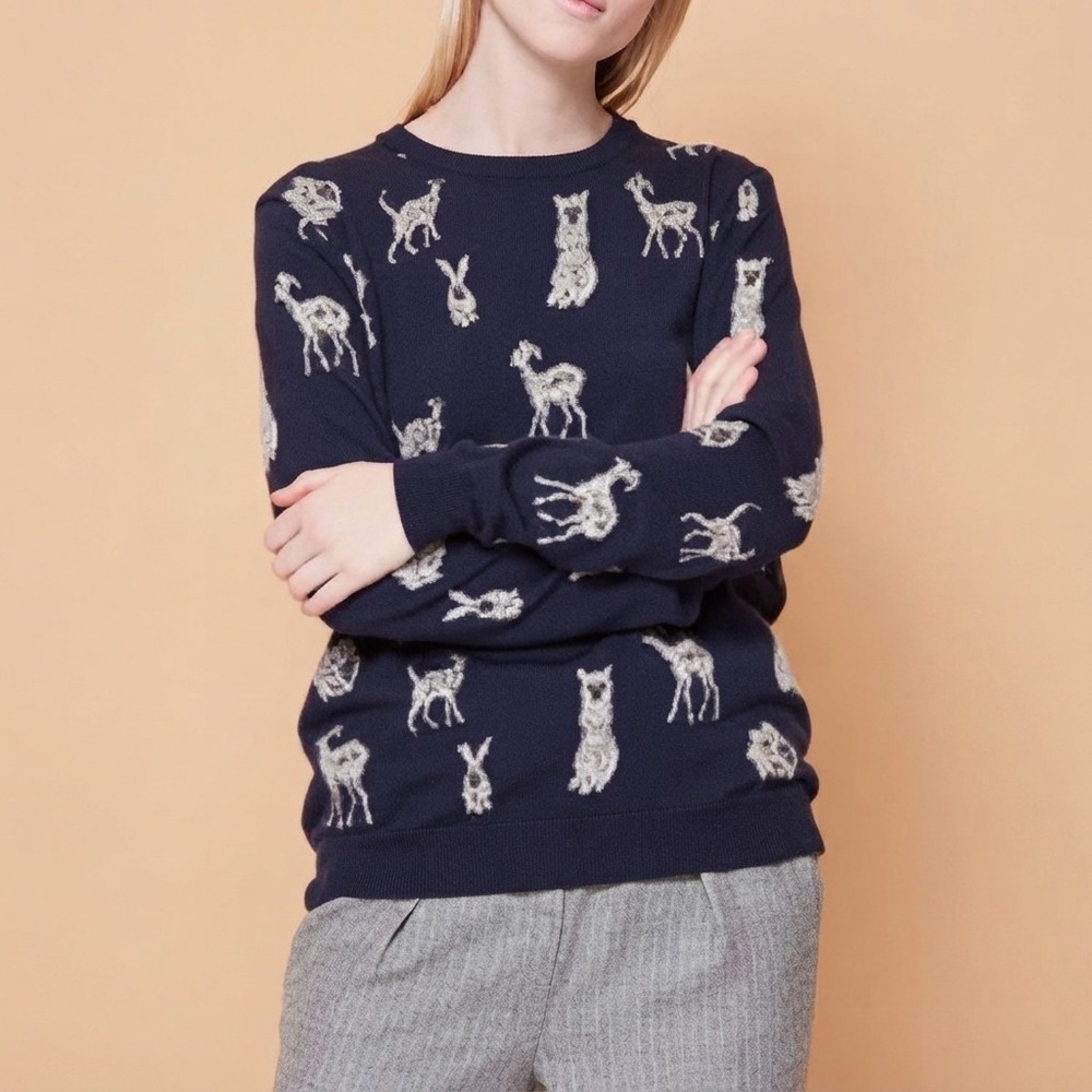 Paul & Joe Sister Philibert Animal Intarsia Sweater Cats Goats Wool Blend Size S